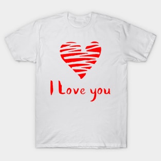 Red Heart and I Love You Calligraphy T-Shirt